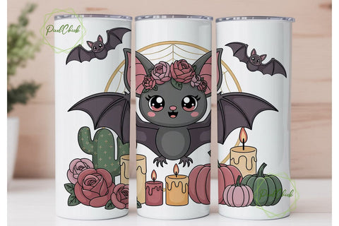 Kawaii Halloween Bat 20oz Tumbler Wrap Sublimation PixelChick 