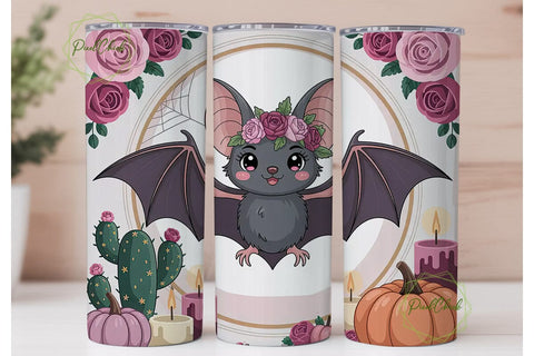 Kawaii Halloween Bat 20oz Tumbler Wrap Sublimation PixelChick 