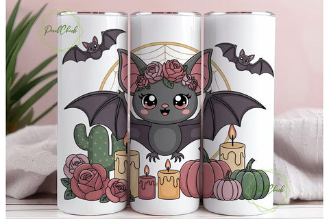 Kawaii Halloween Bat 20oz Tumbler Wrap Sublimation PixelChick 