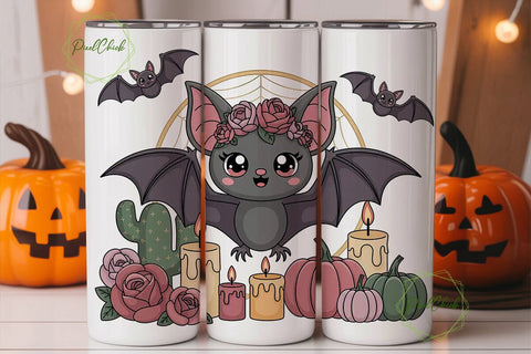Kawaii Halloween Bat 20oz Tumbler Wrap Sublimation PixelChick 