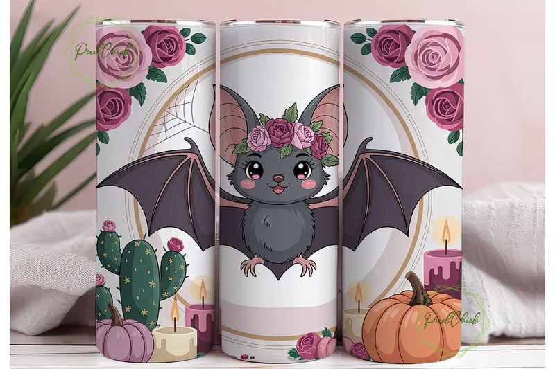 Kawaii Halloween Bat 20oz Tumbler Wrap Sublimation PixelChick 