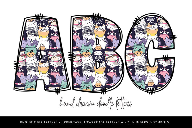Kawaii Halloween Cat Doodle Letters Sublimation BijouBay 