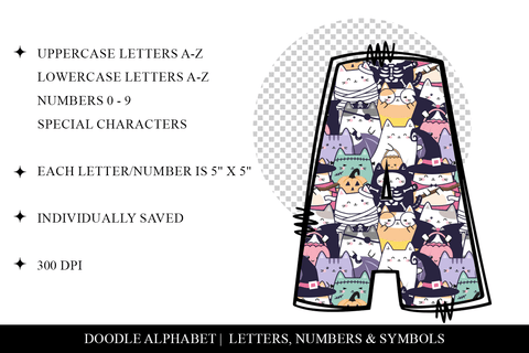 Kawaii Halloween Cat Doodle Letters Sublimation BijouBay 