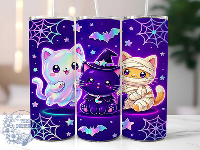 Kawaii Halloween Cats 20oz Tumbler, Cat Motif, Kawaii Art Design, Halloween Theme, Checkered Accent, Cute Charm, Sublimation Wrap, 20oz Tumbler Sublimation ToriDesigns 