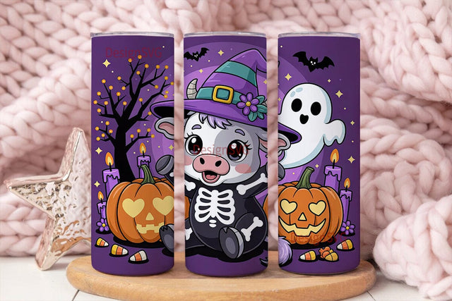 Kawaii Halloween Cow 20oz Tumbler Wrap Sublimation DesignSVG 