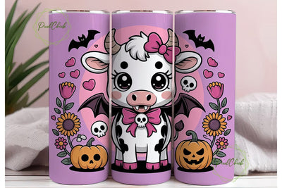 Kawaii Halloween Cow 20oz Tumbler Wrap Sublimation PixelChick 