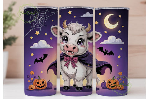 Kawaii Halloween Cow 20oz Tumbler Wrap Sublimation PixelChick 