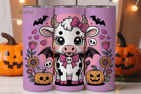 Kawaii Halloween Cow 20oz Tumbler Wrap Sublimation PixelChick 