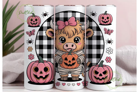Kawaii Halloween Cow 20oz Tumbler Wrap Sublimation PixelChick 