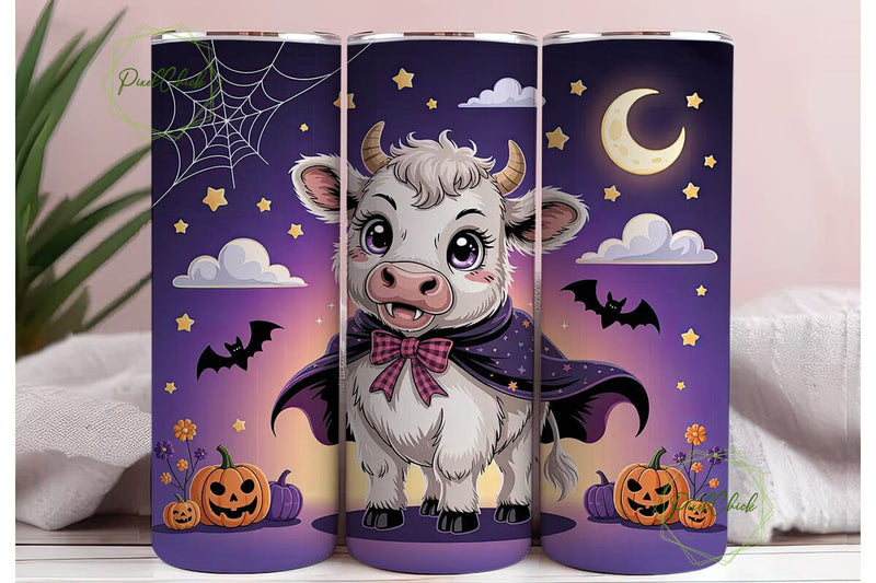 Kawaii Halloween Cow 20oz Tumbler Wrap Sublimation PixelChick 