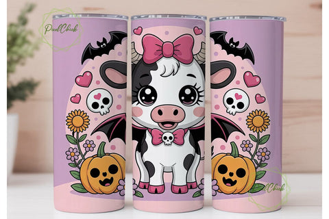 Kawaii Halloween Cow 20oz Tumbler Wrap Sublimation PixelChick 