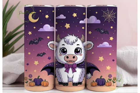 Kawaii Halloween Cow 20oz Tumbler Wrap Sublimation PixelChick 