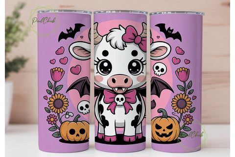 Kawaii Halloween Cow 20oz Tumbler Wrap Sublimation PixelChick 