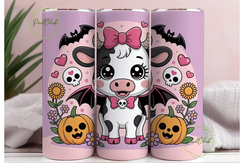 Kawaii Halloween Cow 20oz Tumbler Wrap Sublimation PixelChick 