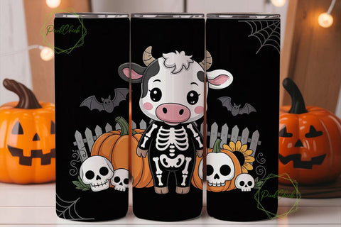 Kawaii Halloween Cow 20oz Tumbler Wrap Sublimation PixelChick 