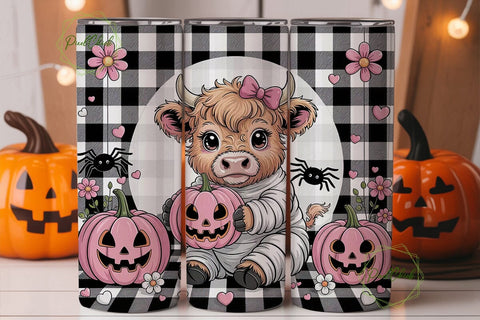 Kawaii Halloween Cow 20oz Tumbler Wrap Sublimation PixelChick 