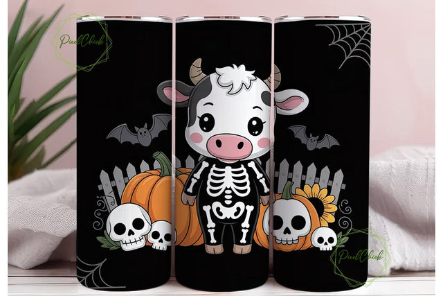 Kawaii Halloween Cow 20oz Tumbler Wrap Sublimation PixelChick 
