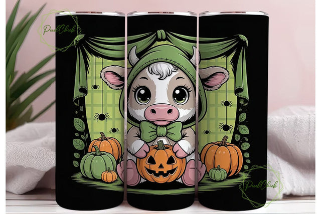 Kawaii Halloween Cow 20oz Tumbler Wrap Sublimation PixelChick 