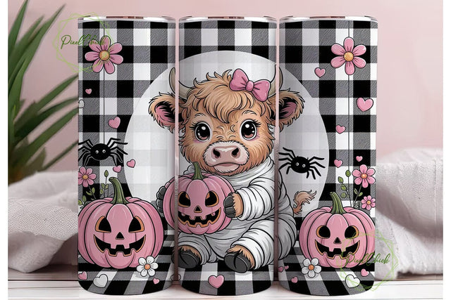 Kawaii Halloween Cow 20oz Tumbler Wrap Sublimation PixelChick 