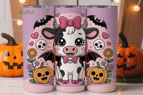 Kawaii Halloween Cow 20oz Tumbler Wrap Sublimation PixelChick 