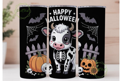 Kawaii Halloween Cow 20oz Tumbler Wrap Sublimation PixelChick 