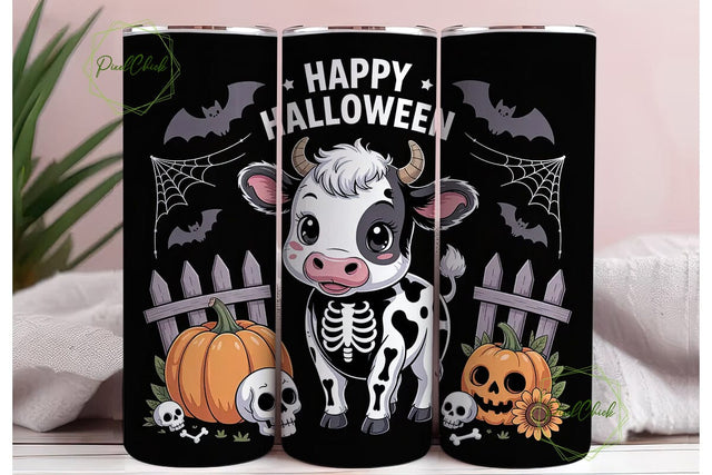 Kawaii Halloween Cow 20oz Tumbler Wrap Sublimation PixelChick 