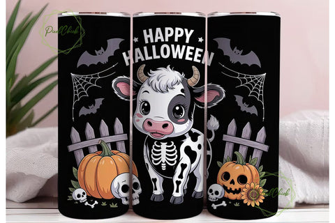 Kawaii Halloween Cow 20oz Tumbler Wrap Sublimation PixelChick 