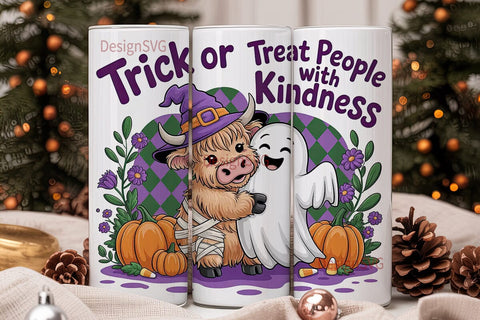 Kawaii Halloween Cow Tumbler Wrap Sublimation DesignSVG 