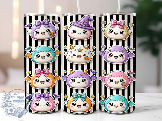 Kawaii Halloween Dumplings 20oz Tumbler, Kawaii Dumplings, Halloween Design, Spooky Cute, Whimsical Style, Foodie Fun, 20oz Wrap, Sublimation Tumbler Sublimation ToriDesigns 