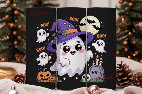 Kawaii Halloween Ghost 20oz Tumbler Wrap Sublimation DesignSVG 