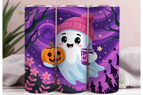 Kawaii Halloween Ghost 20oz Tumbler Wrap Sublimation PixelChick 