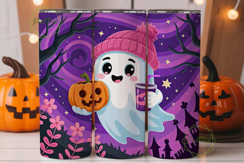 Kawaii Halloween Ghost 20oz Tumbler Wrap Sublimation PixelChick 
