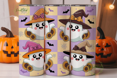 Kawaii Halloween Ghost 20oz Tumbler Wrap Sublimation PixelChick 