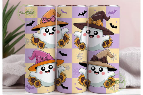 Kawaii Halloween Ghost 20oz Tumbler Wrap Sublimation PixelChick 