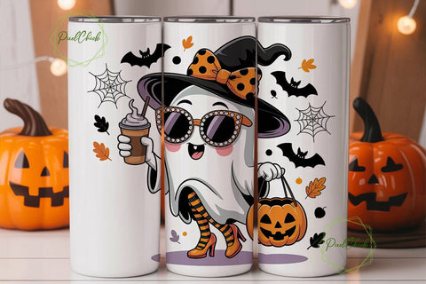 Kawaii Halloween Ghost 20oz Tumbler Wrap Sublimation PixelChick 