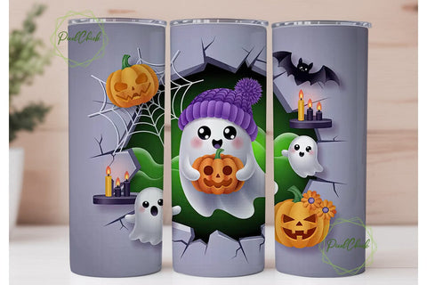 Kawaii Halloween Ghost 20oz Tumbler Wrap Sublimation PixelChick 