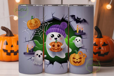 Kawaii Halloween Ghost 20oz Tumbler Wrap Sublimation PixelChick 