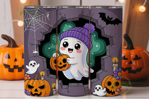 Kawaii Halloween Ghost 20oz Tumbler Wrap Sublimation PixelChick 
