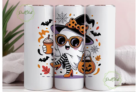 Kawaii Halloween Ghost 20oz Tumbler Wrap Sublimation PixelChick 