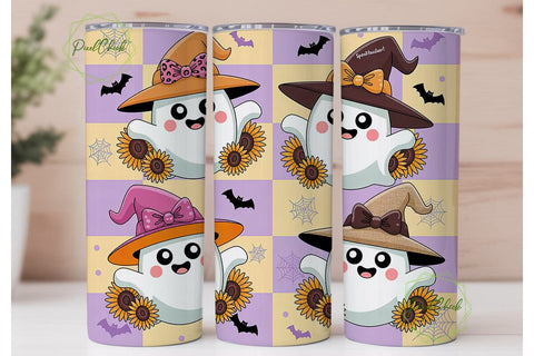 Kawaii Halloween Ghost 20oz Tumbler Wrap Sublimation PixelChick 
