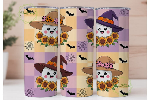Kawaii Halloween Ghost 20oz Tumbler Wrap Sublimation PixelChick 