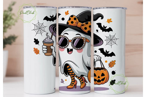 Kawaii Halloween Ghost 20oz Tumbler Wrap Sublimation PixelChick 