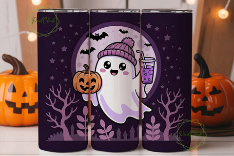 Kawaii Halloween Ghost 20oz Tumbler Wrap Sublimation PixelChick 
