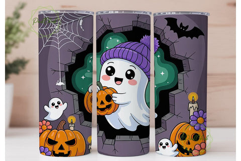 Kawaii Halloween Ghost 20oz Tumbler Wrap Sublimation PixelChick 