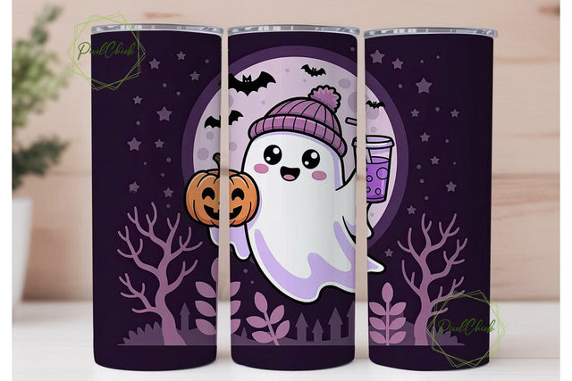 Kawaii Halloween Ghost 20oz Tumbler Wrap Sublimation PixelChick 