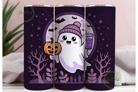 Kawaii Halloween Ghost 20oz Tumbler Wrap Sublimation PixelChick 
