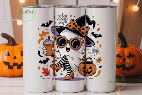 Kawaii Halloween Ghost 20oz Tumbler Wrap Sublimation PixelChick 