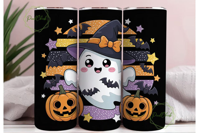 Kawaii Halloween Ghost 20oz Tumbler Wrap Sublimation PixelChick 