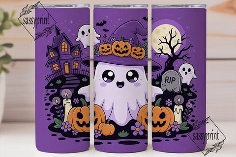 Kawaii Halloween Ghost 20oz Tumbler Wrap Sublimation sassyprint 