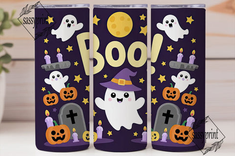 Kawaii Halloween Ghost 20oz Tumbler Wrap Sublimation sassyprint 